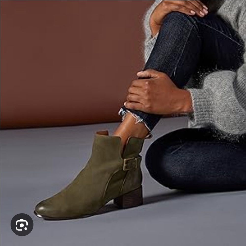 Vionic Sienna Olive Suede Buckle Ankle Boot